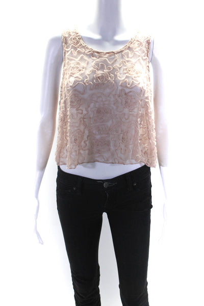 Free People Womens Round Neck Floral Textured Mesh Tank Blouse Pink SIze XS