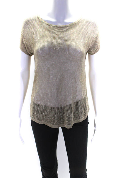 Michael Kors Womens Glitter Print Textured Mesh Short Sleeve Blouse Gold Size M