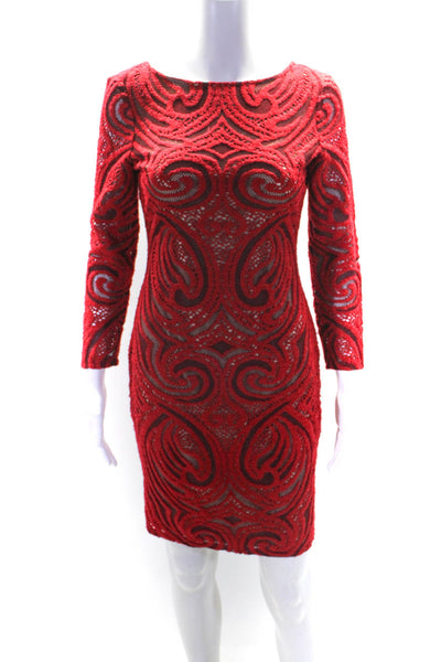 Julia Jordan Womens Round Neck Textured Zipped Long Sleeve Dress Red Size 0