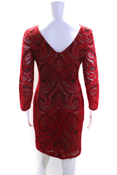 Julia Jordan Womens Round Neck Textured Zipped Long Sleeve Dress Red Size 0