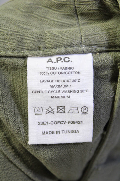 APC Womens Cotton Mid Rise Casual Straight Leg Pants Green Size 34