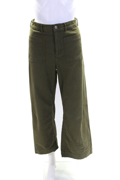 ALC Womens Cotton High Rise Wide Leg Pants Green Size 0