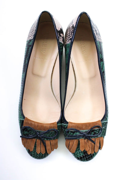 J Crew Woens Sneakeskin Print Leather Round Tie Fringe Trim Heels Multi Size 6.5