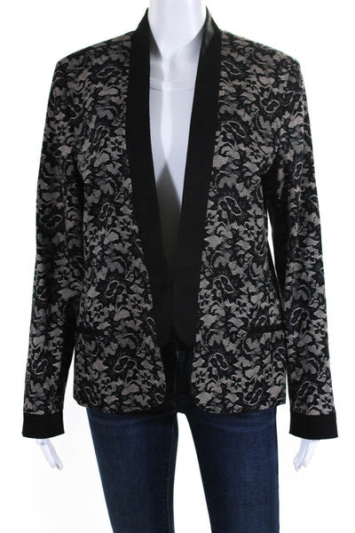 Artelier Nicole Miller Womens Floral Lace Print Blazer Jacket Beige Black Large