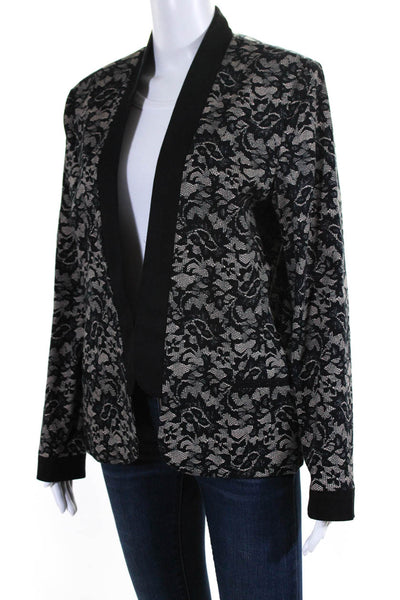 Artelier Nicole Miller Womens Floral Lace Print Blazer Jacket Beige Black Large