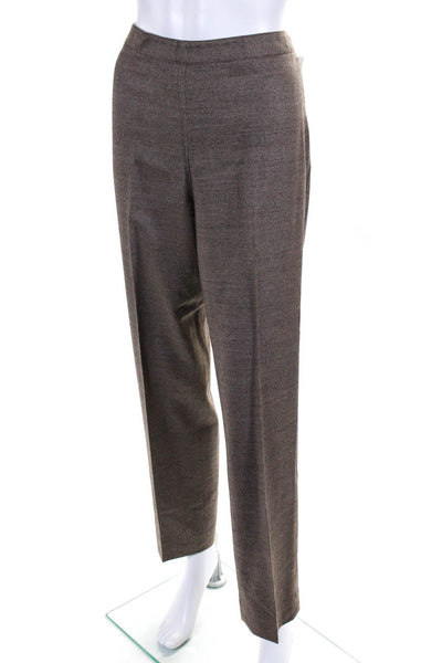 Lafayette 148 New York Womens Mid Rise Slim Leg Pleated Pants Brown Wool Size 8