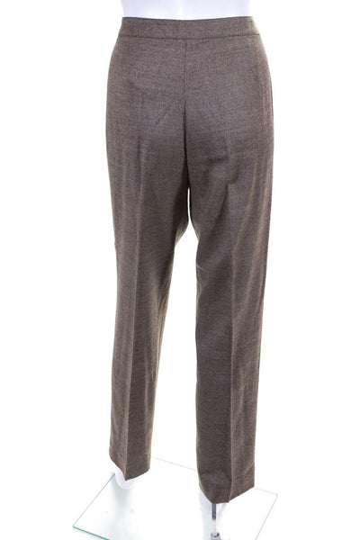 Lafayette 148 New York Womens Mid Rise Slim Leg Pleated Pants Brown Wool Size 8