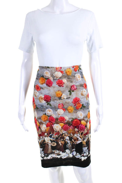 Artelier Nicole Miller Womens Graphic Rose Print Stretch Pencil Skirt Size 10