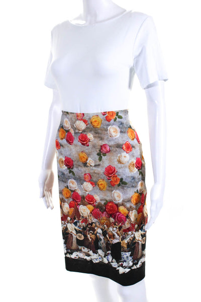 Artelier Nicole Miller Womens Graphic Rose Print Stretch Pencil Skirt Size 10