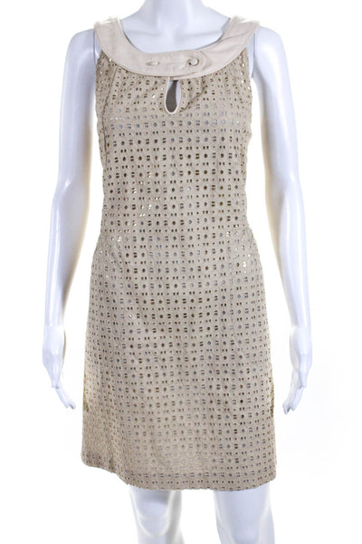 Alexia Admor Womens Lurex Eyelet Overlay Halter Shift Dress Beige Size Large