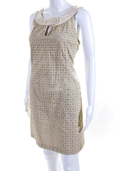 Alexia Admor Womens Lurex Eyelet Overlay Halter Shift Dress Beige Size Large