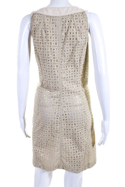 Alexia Admor Womens Lurex Eyelet Overlay Halter Shift Dress Beige Size Large