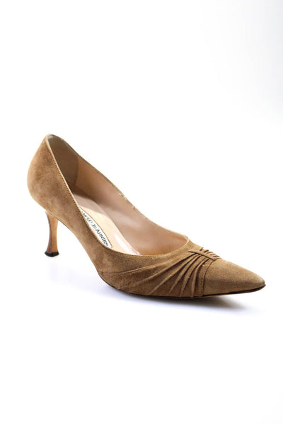 Manolo Blahnik Womens Pleated Point Toe Slip On Pumps Brown Suede Size 39 9