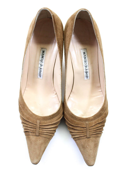 Manolo Blahnik Womens Pleated Point Toe Slip On Pumps Brown Suede Size 39 9