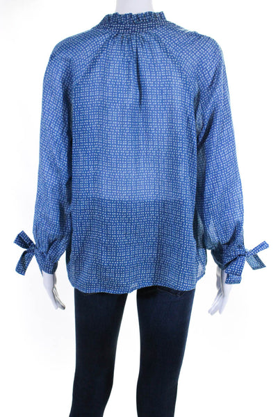 MABE Womens Long Sleeve Voile Polka Dot Y Neck Top Blouse Blue Size Large