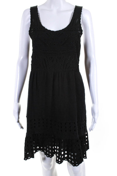 Sea New York Womens Embroidered Eyelet Scoop Neck Shift Dress Black Size 4