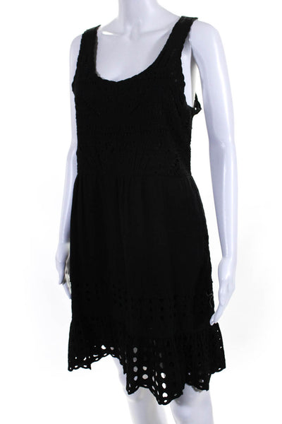 Sea New York Womens Embroidered Eyelet Scoop Neck Shift Dress Black Size 4