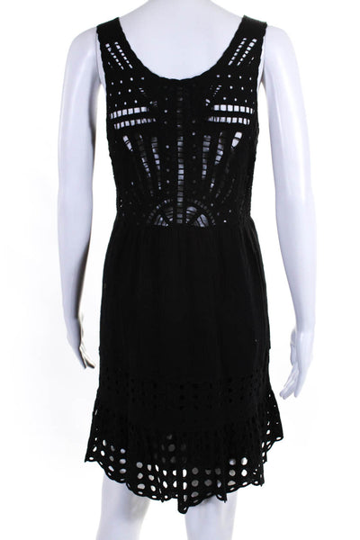 Sea New York Womens Embroidered Eyelet Scoop Neck Shift Dress Black Size 4