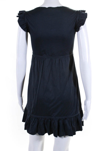 Louis Vuitton Womens Jersey Ruffle Scoop Neck Mini Sheath Dress Navy Size IT 40