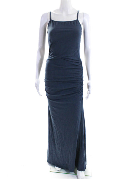 Sundry Womens Spaghetti Strap Sleeveless Ruched Maxi Dress Blue Cotton Size 1