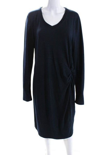 Elie Tahari Womens Knotted Jersey Long Sleeve Sweater Dress Navy Blue Size XL