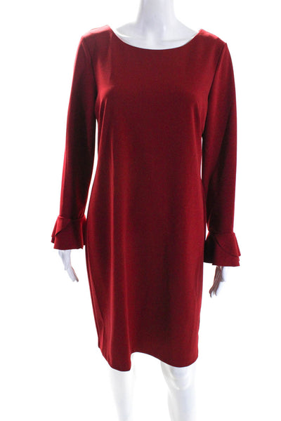 Neiman Marcus Womens Long Bell Sleeve Crepe Shift Dress Red Size 14