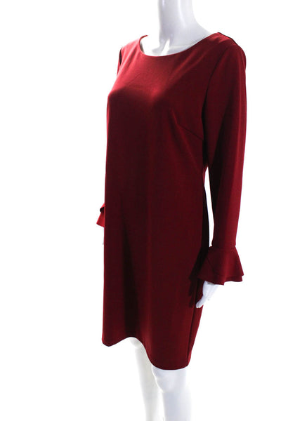 Neiman Marcus Womens Long Bell Sleeve Crepe Shift Dress Red Size 14