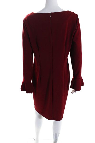 Neiman Marcus Womens Long Bell Sleeve Crepe Shift Dress Red Size 14