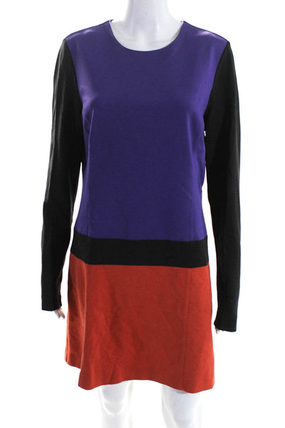 W by Worth Womens Color Block Long Sleeve Shift Dress Purple Orange Size 14