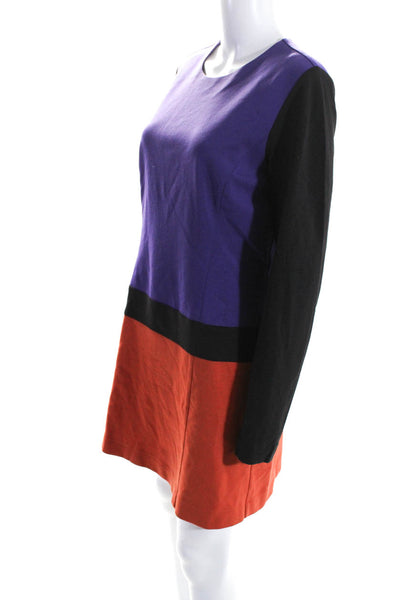 W by Worth Womens Color Block Long Sleeve Shift Dress Purple Orange Size 14