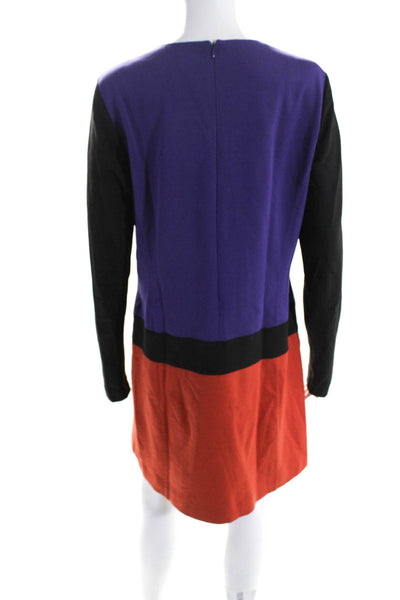 W by Worth Womens Color Block Long Sleeve Shift Dress Purple Orange Size 14