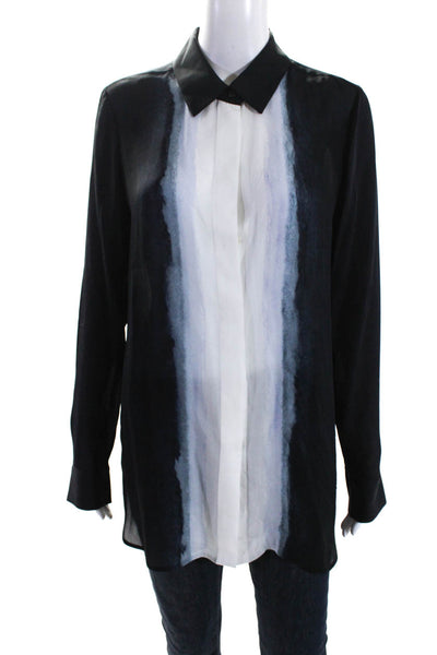 Vince Womens Gradient Long Sleeve Button Up Top Blouse Black Blue White Size 12