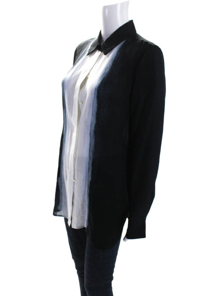 Vince Womens Gradient Long Sleeve Button Up Top Blouse Black Blue White Size 12