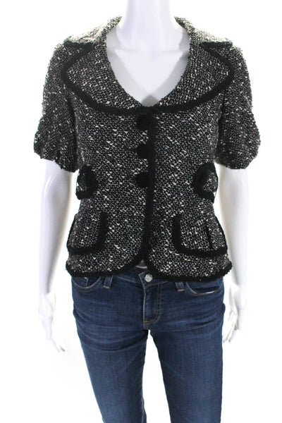 Nanette Lepore Womens Tweed Button Down Jacket Black White Wool Size Extra Small