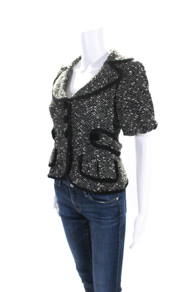 Nanette Lepore Womens Tweed Button Down Jacket Black White Wool Size Extra Small