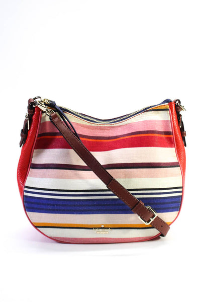 Kate Spade New York Womens Leather Trim Striped Shoulder Handbag Multi Colored