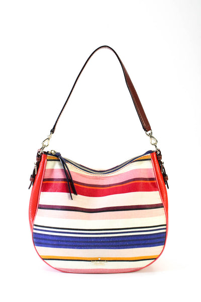 Kate Spade New York Womens Leather Trim Striped Shoulder Handbag Multi Colored