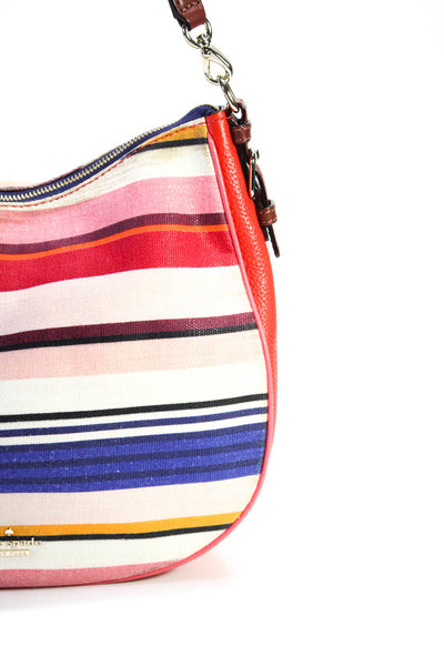 Kate Spade New York Womens Leather Trim Striped Shoulder Handbag Multi Colored