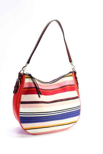 Kate Spade New York Womens Leather Trim Striped Shoulder Handbag Multi Colored