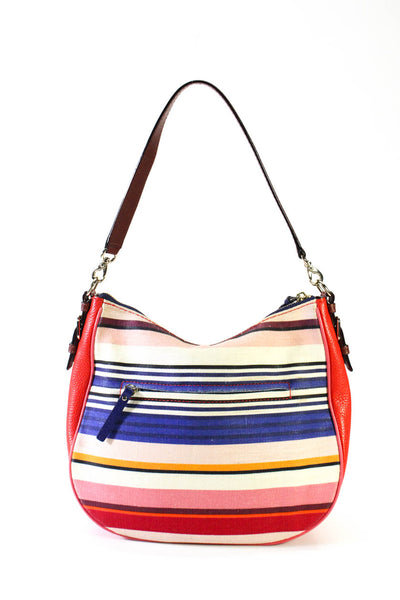 Kate Spade New York Womens Leather Trim Striped Shoulder Handbag Multi Colored