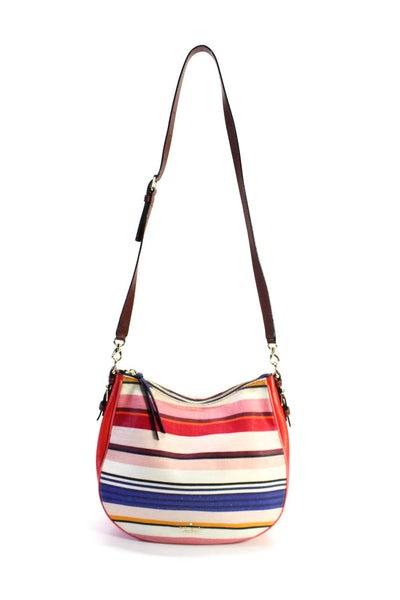 Kate Spade New York Womens Leather Trim Striped Shoulder Handbag Multi Colored