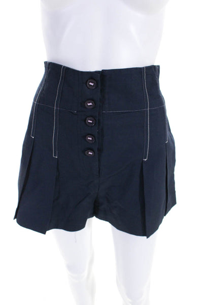 Rebecca Taylor Womens High Waist Canvas Button Fly Shorts Navy Blue Linen Size 2