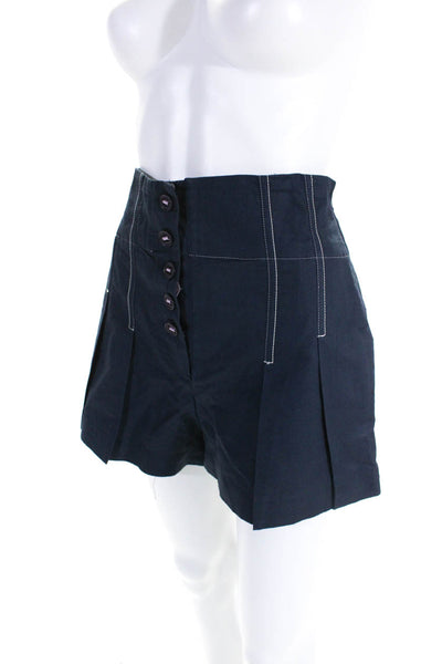 Rebecca Taylor Womens High Waist Canvas Button Fly Shorts Navy Blue Linen Size 2