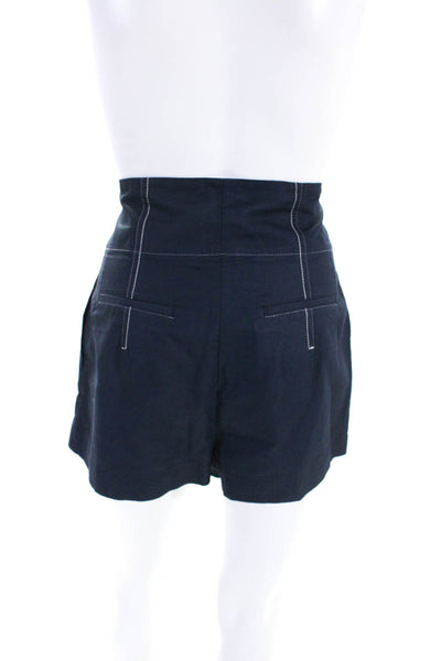 Rebecca Taylor Womens High Waist Canvas Button Fly Shorts Navy Blue Linen Size 2