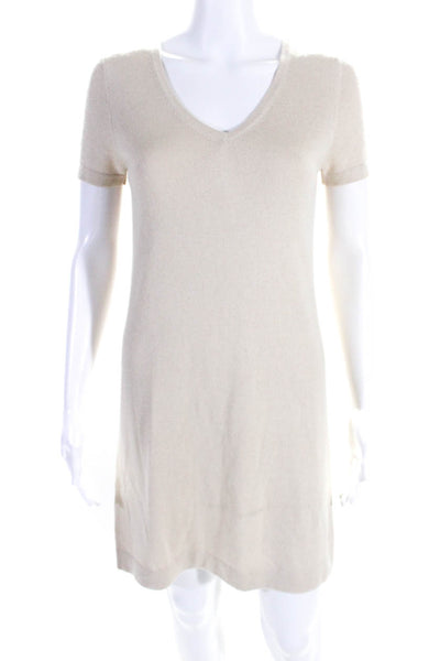 BCBGMAXAZRIA Womens Cashmere Knit V-Neck Short Sleeve T-Shirt Dress Beige Size S