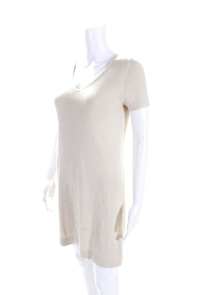 BCBGMAXAZRIA Womens Cashmere Knit V-Neck Short Sleeve T-Shirt Dress Beige Size S