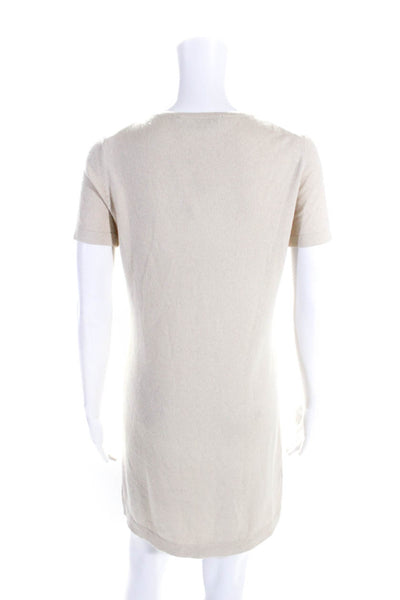 BCBGMAXAZRIA Womens Cashmere Knit V-Neck Short Sleeve T-Shirt Dress Beige Size S