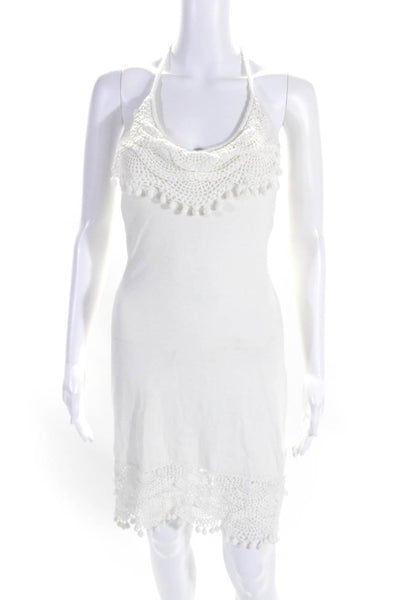 Milly Of New York Womens Cotton Knit Tassel Hem Halter Tank Dress White Size PS