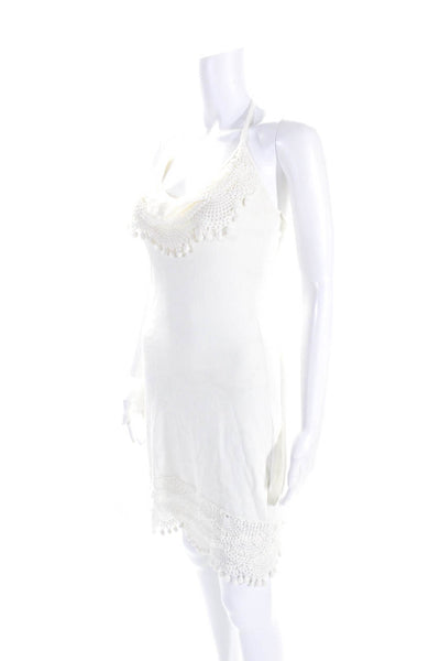 Milly Of New York Womens Cotton Knit Tassel Hem Halter Tank Dress White Size PS