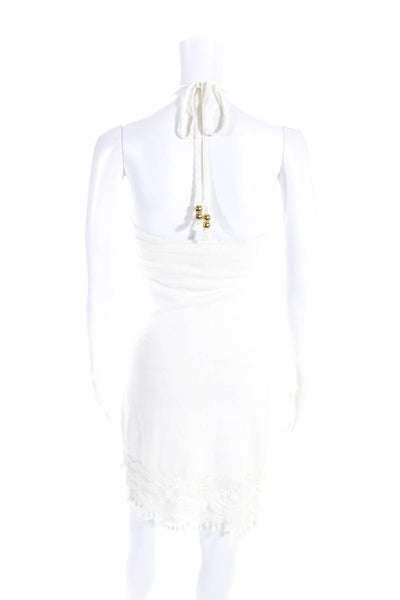 Milly Of New York Womens Cotton Knit Tassel Hem Halter Tank Dress White Size PS